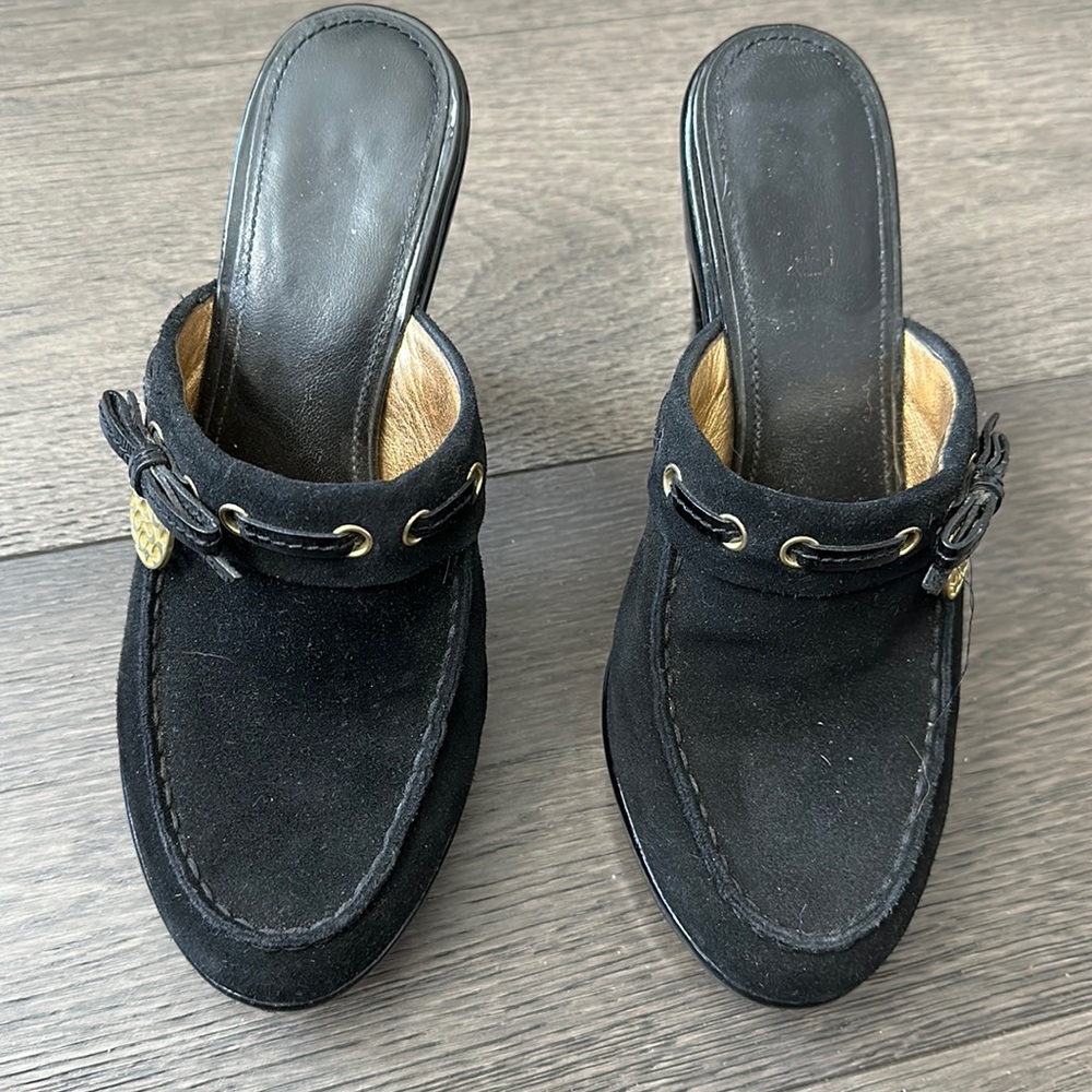 Coach black suede mules